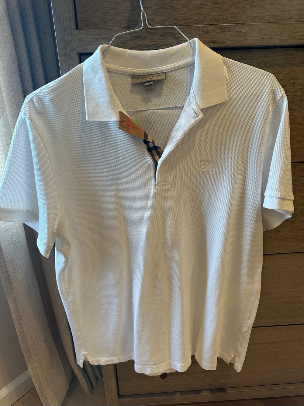 Burberry White Polo with Signature Check Placket